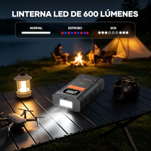 Kayoosi Arrancador de Batería de Auto Portátil 4000A, Compresor de Aire 150 PSI, 29800mAh, 10 en 1 Jumper para Carro 12V para 10L Diésel, para Autos, Motos, SUV, con Luz LED 600LM