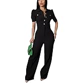 Sunlips elegant,sexy,high waisted,Women fashionable,wide leg pants,club business party button jumpsuit