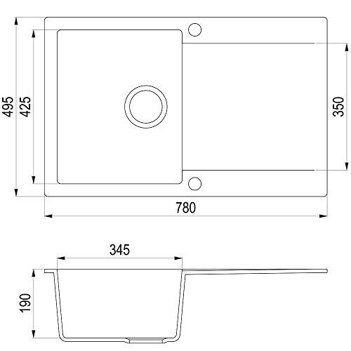 Granit-Kchen-Einbau-Auflage-Sple-eckig-glatte-Ablage-Splbecken-Drehexcenter-Siphon