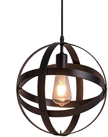 LightingPro Industrial Metal Spherical Pendant Light, 1-Light Vintage Globe Pendant Lighting Fixture for Kitchen Island Dinging Room Bedroom Bar Counter, Farmhouse Style, Matte Black Finish