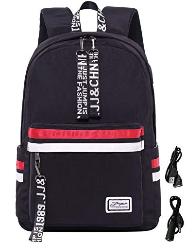 El-fmly Cute Backpack for Girl Teen Lightweight with USB Charging Port Headphone Bookbag Cool Black Laptop Bag for Women Men - Thumbnail 6