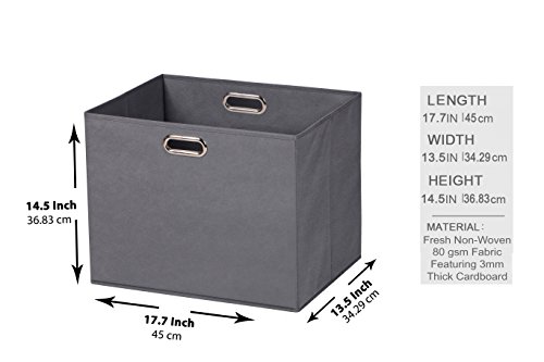 2 Pack XXL Storage Bins, Containers, Boxes, Tote, Baskets| Collapsible Storage Cubes For Household Organization | Foldable Jumbo Fabric & Cardboard| Dual Metal Handle | (Gray, XXL Metal Handle, 2)