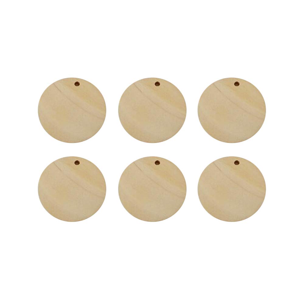 Healifty Ornament Earrings 50pcs Unfinished Round Wooden Slices with Holes Wood Discs Circles Wood Earring Blanks for DIY Craft Jewelry Findings Charms Pendant 35MM Ornament Sets
