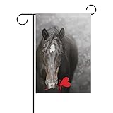 Double Sided Valentine's Day Black Horse with Heart Polyester Garden Flag Banner 12 x 18 Inch for Outdoor Home Garden Flower Pot Decor