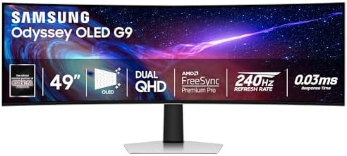 Samsung 49" Odyssey (G93SC) Series QD-OLED Curved Gaming Monitor | 240Hz, 0.03ms, DQHD, G-Sync Compatible, FreeSync Premium Pro, Adjustable Stand (LS49CG932SNXZA)