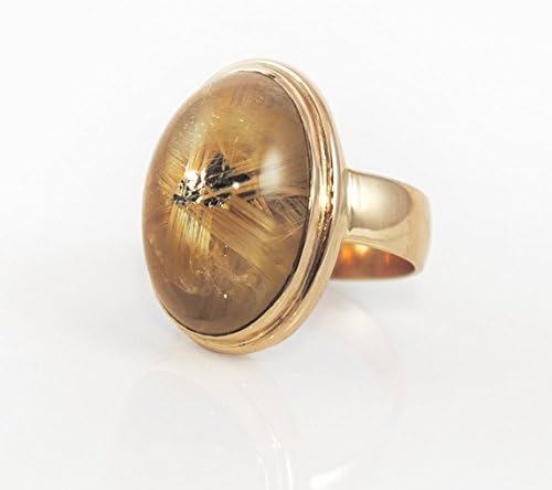 Rutilated Quartz High Dome Ring in 14K Gold RARE 6 Ray Star Rutilated Quartz Cabochon Fine Handmade Jewelry Statement Ring Golden Rutile