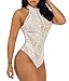 Womens Sexy Boho Lace Halter Sleeveless Bodysuit Tops Small Off-White