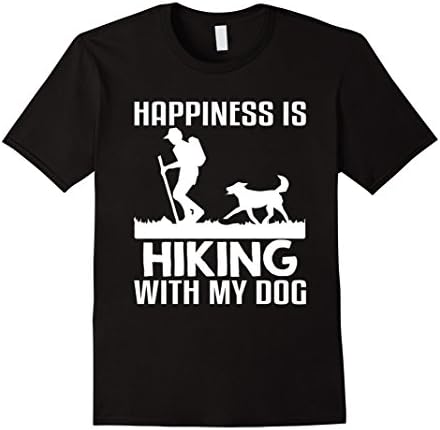 Men's Happiness Is Hiking With My Dog Funny T-Shirt Large Black