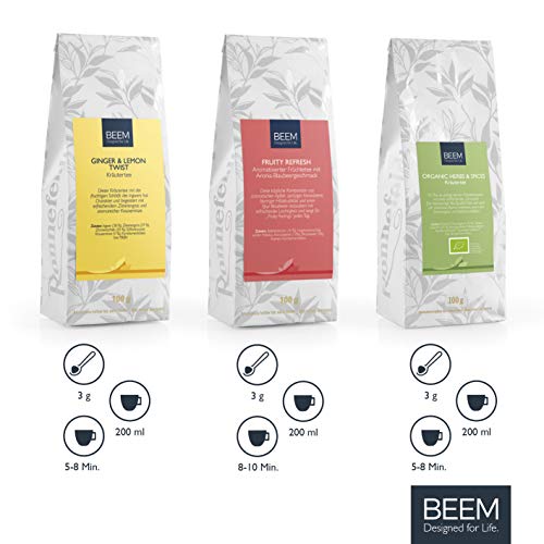 BEEM FEEL GOOD TEA SELECTION (Ginger & Lemon Twist, Frutiy Refresh, Organic Herbs & Spices) - 3 x 100 g | Probier-Set… – Bild 5
