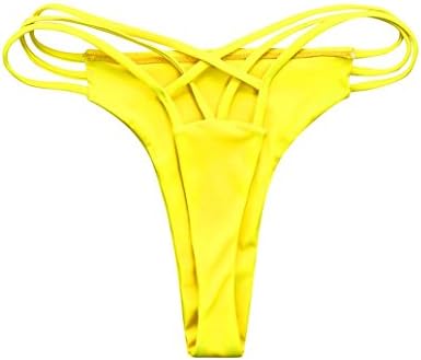 KEERADS Summer Women's Bikini Thong Bottom V Cheeky Cut Out Swimwear Briefs (Yellow, L)