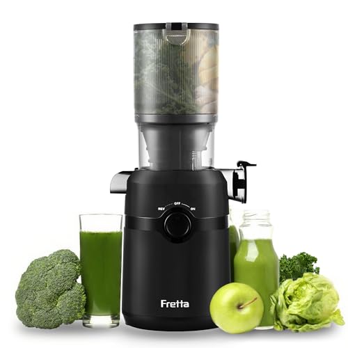 Fretta Entsafter,Slow Juicer mit 108MM Breite und Größere Fütterungsröhre,Füllvolumen für ganze Gemüse und Obst,BPA-frei Tritan-Material Entsafter,Ein