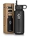 32oz Stainless Steel Water Bottle, Extra Three Lids - Straw, Flip and Carabiner Caps, Double Walled & Vacuum Insulated, BPA Free, Powder Coated