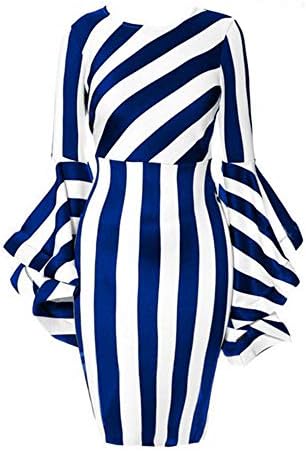 YUHENG Plus Size Dress for Women Fashion Round Neck Stripe Long/Short Sleeve Elegant Party Dresses