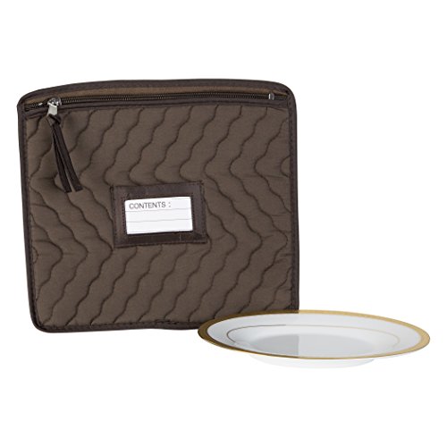 6 Pieces of Fine China Dinnerware Accessory Storage Set - Deluxe Quilted Plush Microfiber - Contents Label Window - Protect Your Valuable China Dishes from Dings, Scratches and Cracks - Brown