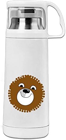 LAIRHONE Stainless Steel Vacuum Insulated Travel Mug Cartoon Bear Thermal Beverage Bottle White 14OZ/350ml