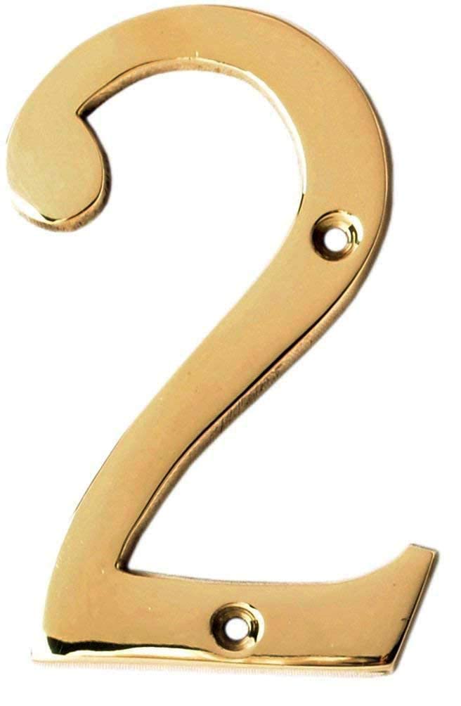 eSplanade 4" Brass House Hotel Door Number Plaque Sticky Numeric Numerical Digit 0-9 (2 (Two))