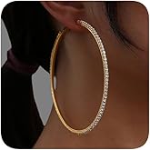 Elegant Crystal Rhinestone Large Hoop Earrings, Gold and Silver, Round Circle Statement Earrings for Women, Fashion Jewelry