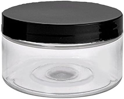 6 Clear Low Profile 4 Oz Jars PET Plastic Empty Cosmetic Containers with Black Caps