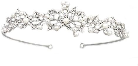 Beads Metal Hair Crown Wedding Bridal Headband Rhinestone Hair Accessory for Women and Girl Hair Band for Bridesmaid and Flowergirls (white)