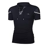 Forthery Men Summer Casual Short Sleeve V Neck Lace