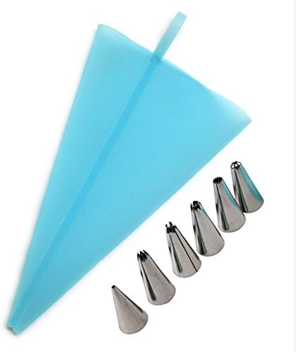 Amazlife 6pc Icing Piping Cream Stainless Steel Nozzle set with Pastry Bag Sets Cake DIY Decorating Baking Tool