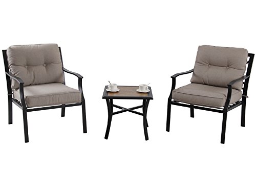 PHI VILLA Patio 3 PC Cushioned Conversation Set Side Table Padded Chairs Outdoor Sectional Furni ...