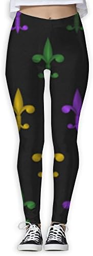 Fleur De Lis Mardi Gras Purple, Gold, Green Women's Yoga Pants Tight Leggings L