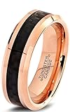 Tungsten Wedding Band Ring 6mm for Men Women Comfort Fit 18K Rose Gold Plated Plated Black Carbon Fiber Beveled Edge Polished