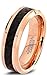 Tungsten Wedding Band Ring 6mm for Men Women Comfort Fit 18K Rose Gold Plated Plated Black Carbon Fiber Beveled Edge Polished
