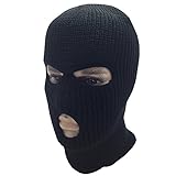 Mens Black Knit Thermal Face Ski Mask Three Hole