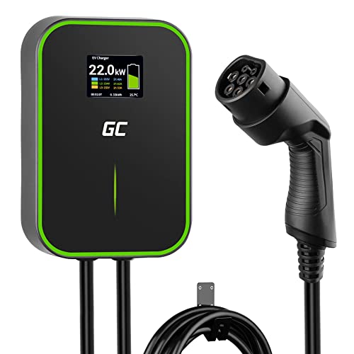 Green Cell GC PowerBox Wallbox 22kW Typ 2 Ladegeraet fuer EV Ladekabel 6m LCD Display Kompatibel mit Model Y, Model 3, Model S, Model X, ID.3, ID.4, ID.5, i3, i4, iX1, 500e, EV6, E-Tron, Mach-E, EQA