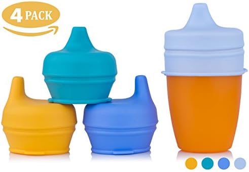 Silicone Sippy Cup Lids (4 Pack) | Baby Cup Lids, Make Any Cup A Spill Proof Sippy Cup, 100% BPA Free | Suitable For Toddlers and Babies (Aqua, Blue, Yellow, Light blue)