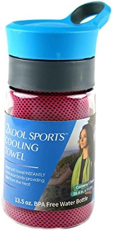 2Kool Sports Cooling Towel with Tritan Water Bottle For Sports, Workout, Yoga, Fitness, Gym, Pilates, Travel, Camping & More