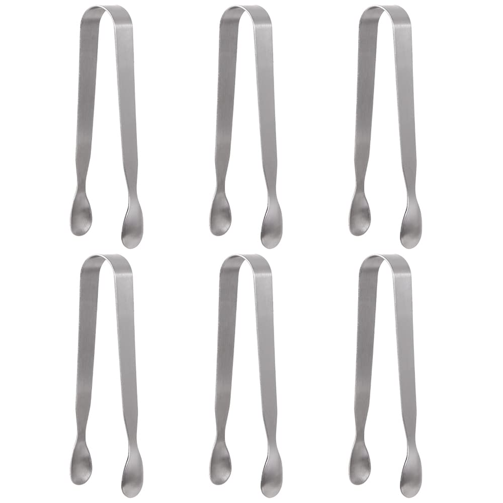 6 Pcs Stainless Steel Mini Serving Tongs - Multi-Purpose Small Tongs for Tea Party, Cafe, Kitchen, Bar, Barbecue, Buffet