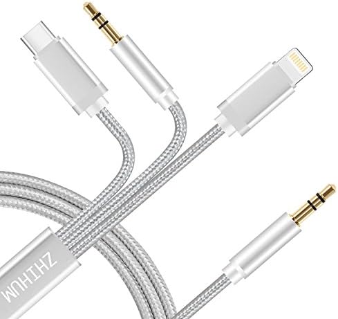 ZHIHUM 8Pin Lightning to 3.5mm Aux Cable for iPhone X/8/7, Type C to 3.5mm Audio Adapter for Moto Z/Pixel 2,3.5mm Premium Auxiliary Cord,3 in 1 All Inclusive Support All Phones to Car Stereo