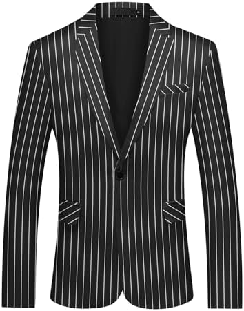 VENNYNG Men's Pinstripe Blazer Jacket Double Breasted Blazer Men
