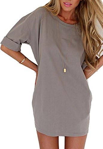 KaKing Women's Loose Short Sleeve Crewneck T-Shirt Dress Top Large