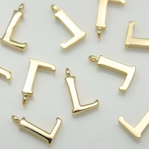 2 pieces of Glossy Shiny Gold Initial Alphabet 'L' Pendants Charms Connectors links Metal beads 16K gold plated over brass for earrings necklace bracelets etc. Jewelry Making Supplies #in-1-gd-l
