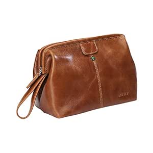 Toiletry Bag Hanging, Travel Organizer, Shower Dopp kit, for Men and Women in Full Grain Leather, from AULIV (Tan)