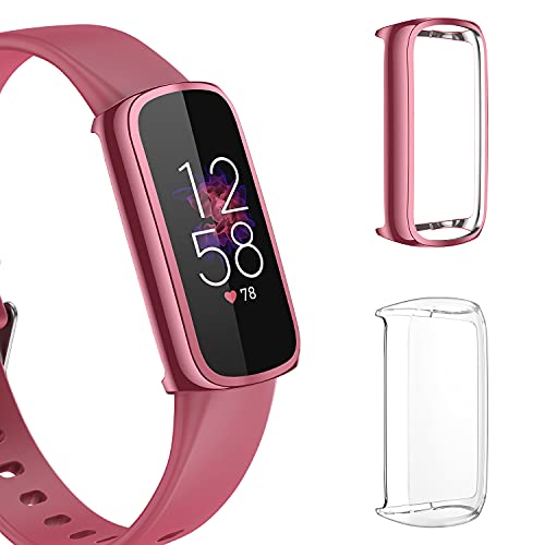 Mixblu Screen Protector Compatible with Fitbit Luxe, Soft Full Coverage Protective Case Cover Bumper Accessories HD Clear for Luxe Smartwatch (Rosepink/Clear)