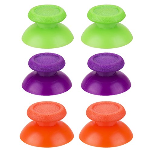 YoRHa 3 x Pair Replacement Original Material Thumbstick Analog Buttons Custom Colourful for DualShock 4 PS4/Slim/PRO Controller Spare Parts Accessories Modded (Green+Orange+Purple) - Thumbnail 2