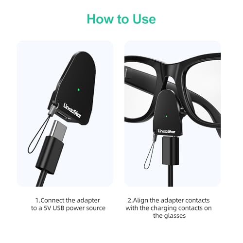 Charging Adapter for Meta Gen 1 & 2 Smart Glasses, USB-C Portable Charging Connector for Wayfarer, Headliner, Skyler & Oakley Meta HSTN, with LED Indicator [Black - 2 Pack]