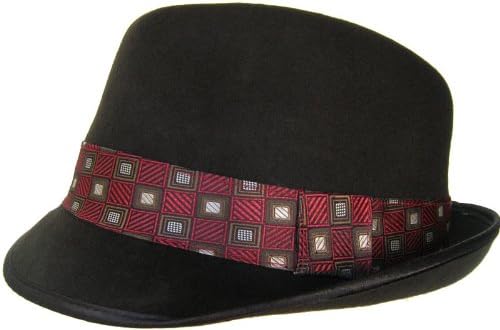 100% Wool C Crown Stingy Brim Felt Fedora with Necktie Hat Band (S/ M (size 7) 56cm, Brown)