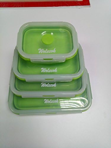 Wolecok 4 Pack Silicone Collapsible Lunch Bento Box, Microwave, Dishwasher and Freezer to Oven Safe