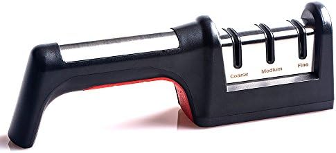 Lockay Knife Sharpener for Straight and Serrated Knives - 3 Stage Ceramic &amp; Diamond Sharpening System, Black&amp;Red