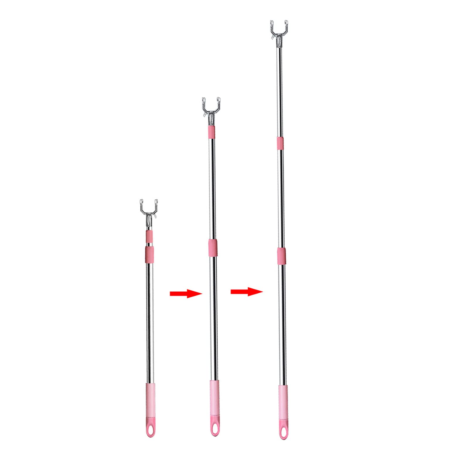 Wardrobe Hook Pole, New Upgrade Retractable Pole Hook, Retractable Clothing Reach Pole, Refined and Durable, Hanger Pole Suitable for Wardrobe, Clothesline, Closet Hook, Clothes Rail (Pink)