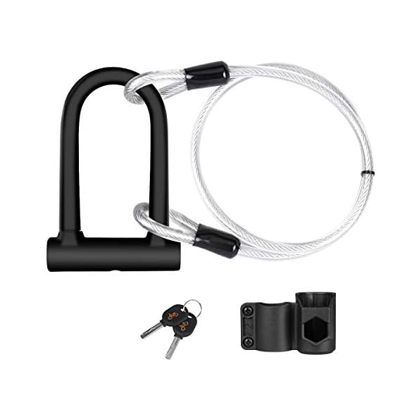 U-Lock for Bicycles, DINOKA U Bicycle Lock + Steel Cable Lock with Holder, 2-in-1 Bicycle Locker, U Lock, Flexible Steel Cable