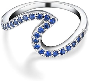 Silver White Gold Wave Ring-Platinum Plated Copper Cubic Zirconia Birthstone Engagement Rings for Women