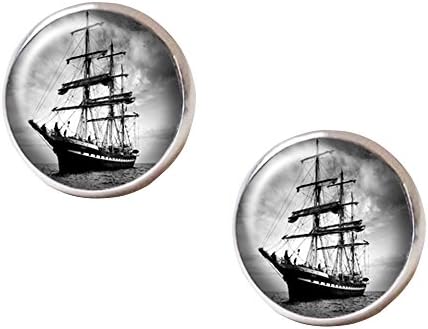 Vintage Fairy Tale Peter Pan Earring Captain Hook Pirate Ship in Neverland Stainless Steel Stud Earrings
