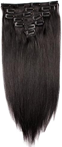 Uya hair Double Weft Clip in 100% Remy Human Hair Extensions #1B Natural Black 12''-24'' Grade 7A Quality Full Head Thick Long Soft Silky Straight 7pcs 16clips for Women Fashion 24" / 24 inch 100g